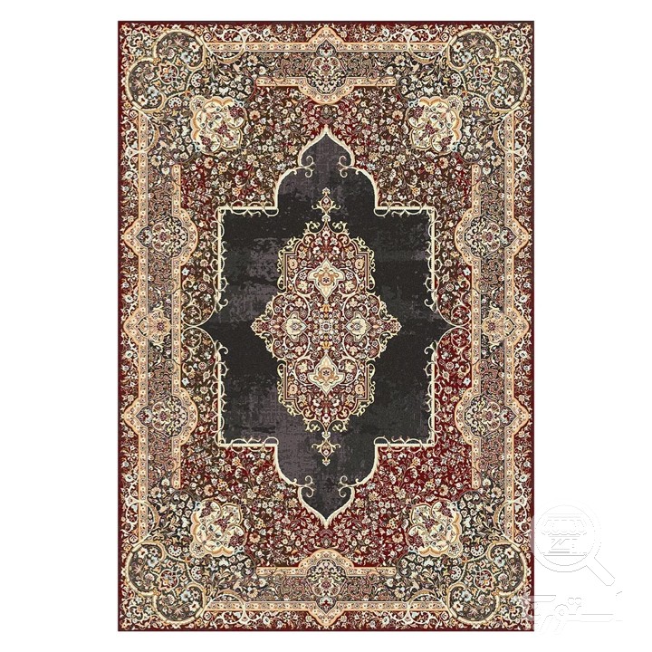 فرشینه مخمل ترک طرح لچک ترنج زرشکی کد L6-517