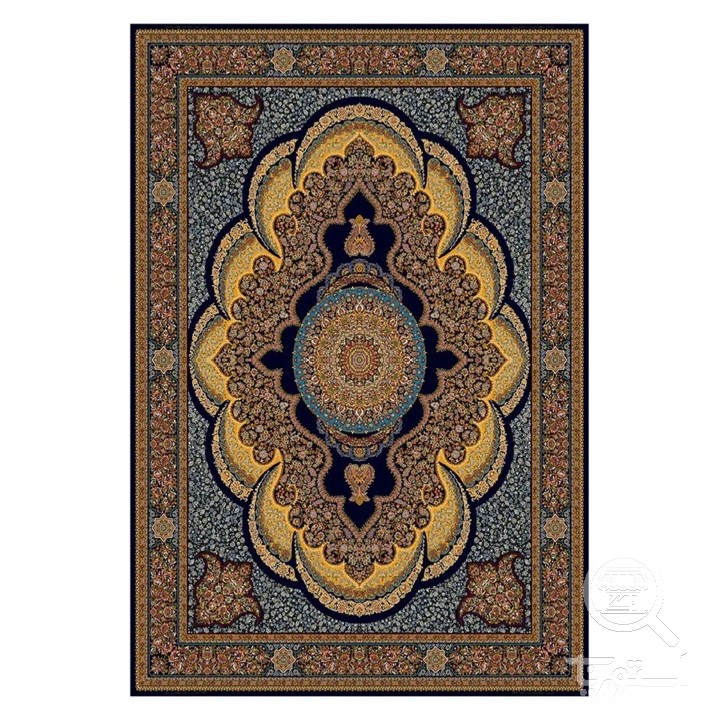 فرشینه مخمل ترک طرح ترنج طلایی طوسی کد U9-595
