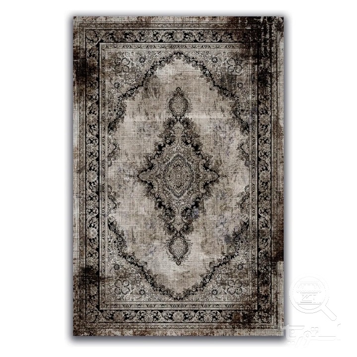 فرشینه مخمل ترک طرح وینتیج زغالی کد A4-142