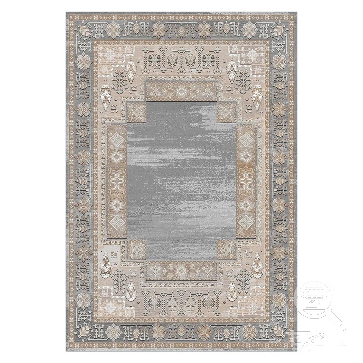 فرشینه مخمل ترک طرح قابی طوسی کد L6-295