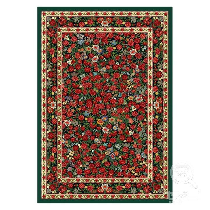 فرشینه مخمل ترک طرح گل فرنگ زمردی کد U5-120