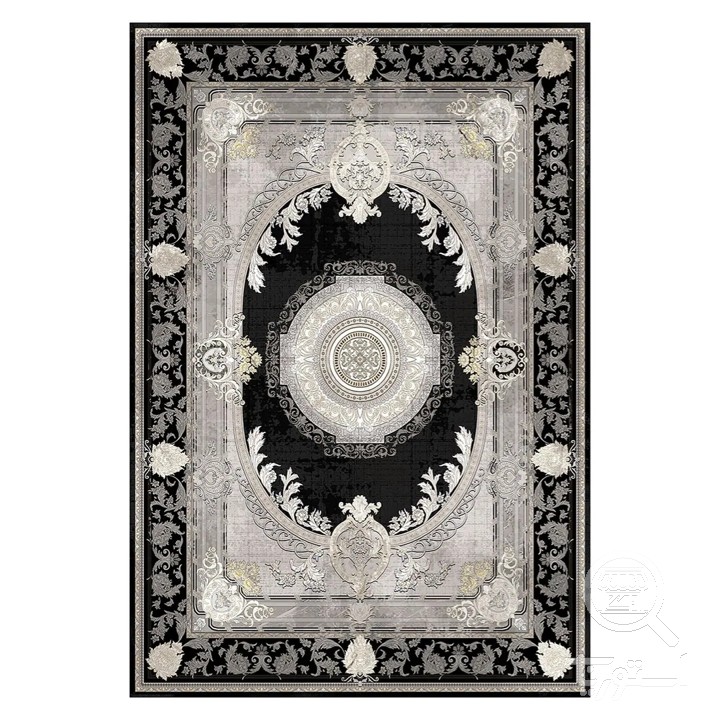 فرشینه مخمل ترک طرح گل فرنگ زغالی کد L6-438