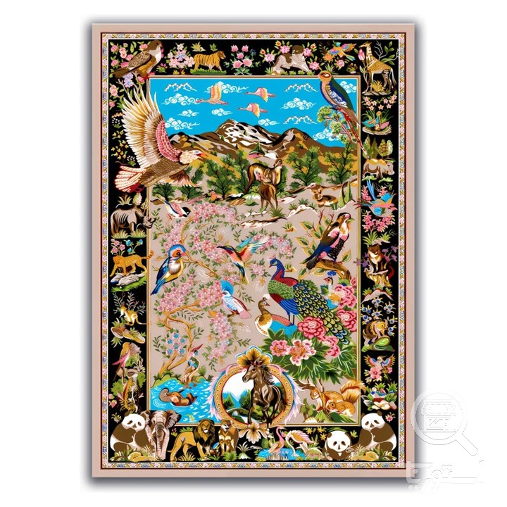 فرشینه مخمل ترک طرح منظره کرم کد A4-004
