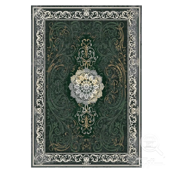 فرشینه مخمل ترک طرح گل فرنگ زمردی کد L6-460