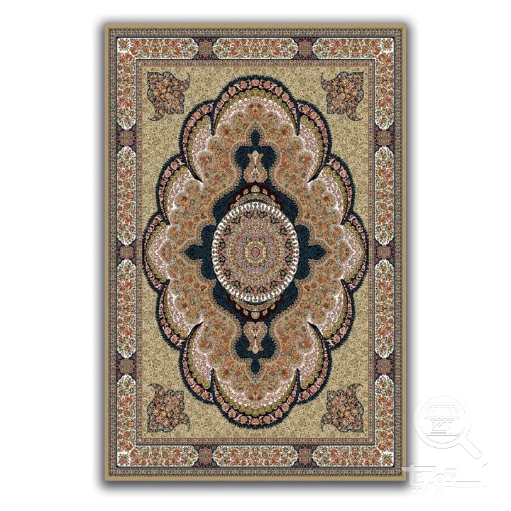 فرشینه مخمل ترک طرح لچک ترنج بادامی کد A4-108