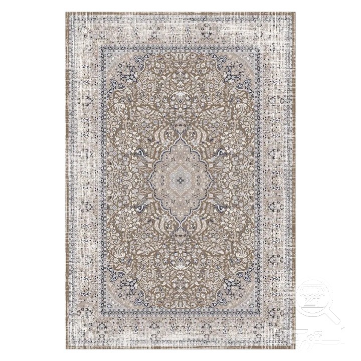 فرشینه مخمل ترک طرح ترنج ریزنقش کرم کد U9-527