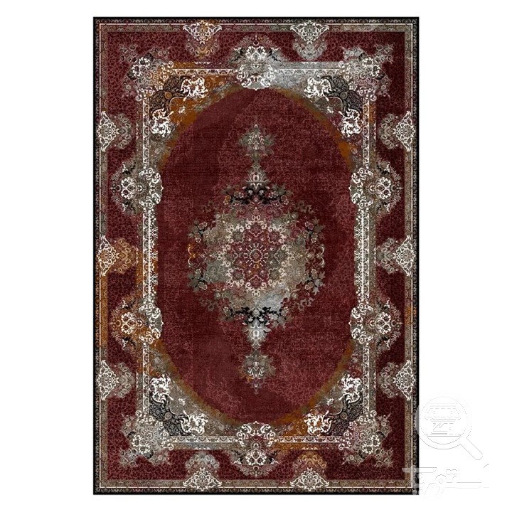 فرشینه مخمل ترک طرح لچک ترنج زرشکی کد L8-822