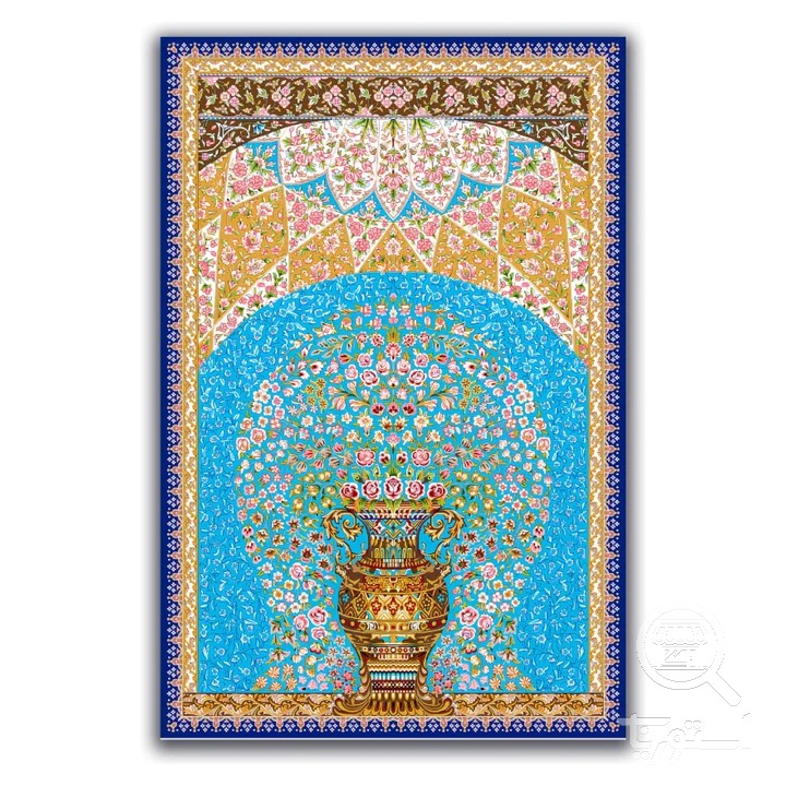 فرشینه مخمل ترک طرح گلدانی فیروزه ای کد A4-019