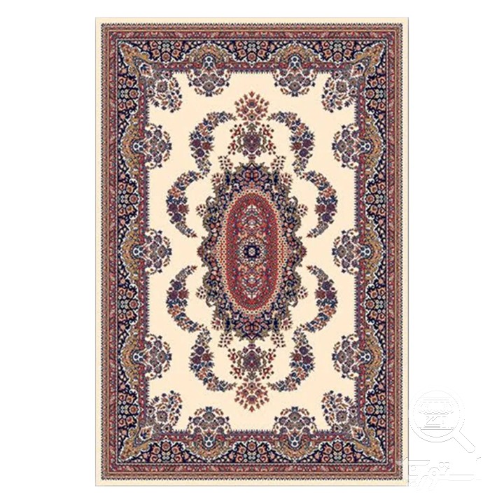 فرشینه مخمل ترک طرح ترنج بیضی کرم سنتی کد O135