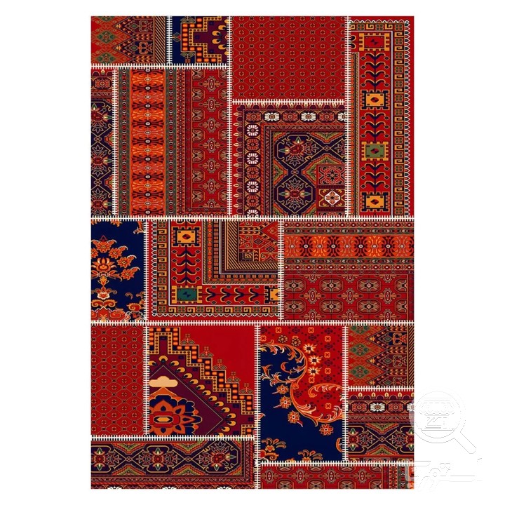 فرشینه مخمل ترک طرح چهل تکه زرشکی کد U5-449