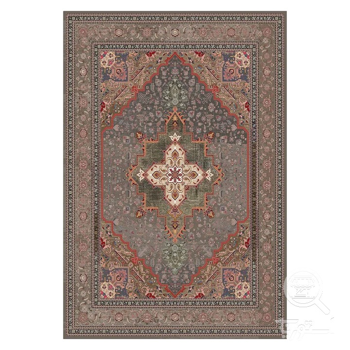 فرشینه مخمل ترک طرح لچک ترنج طوسی کد L6-277