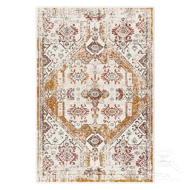 فرشینه مخمل ترک طرح پتینه خردلی کرم کد O153