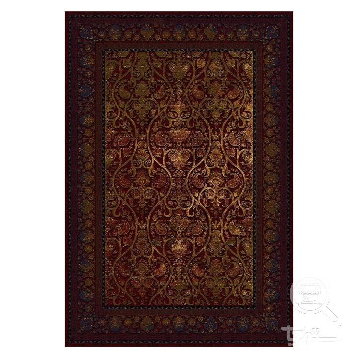 فرشینه مخمل ترک طرح بته جقه عنابی کد L6-565