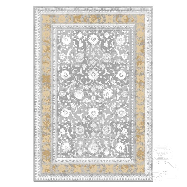 فرشینه مخمل ترک طرح افشان طوسی طلایی کد U9-523