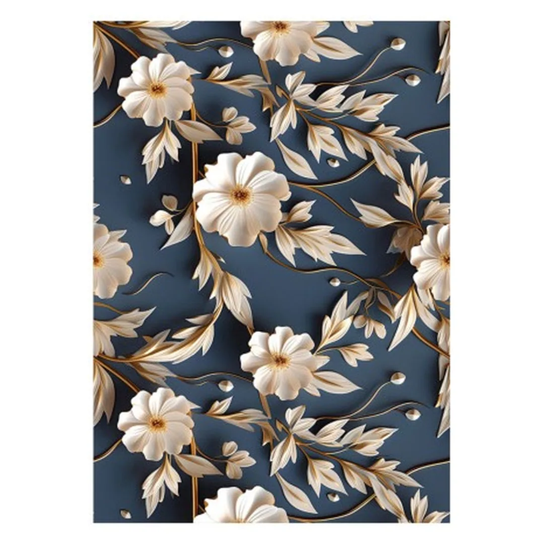 فرشینه مخمل ترک طرح گل فرنگ سرمه ای کد 3-9107