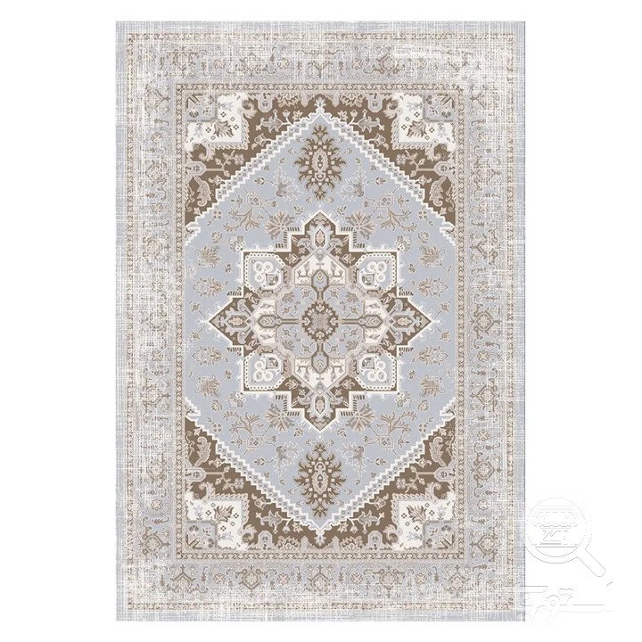 فرشینه مخمل ترک طرح ترنج آبی پودری کد U9-525