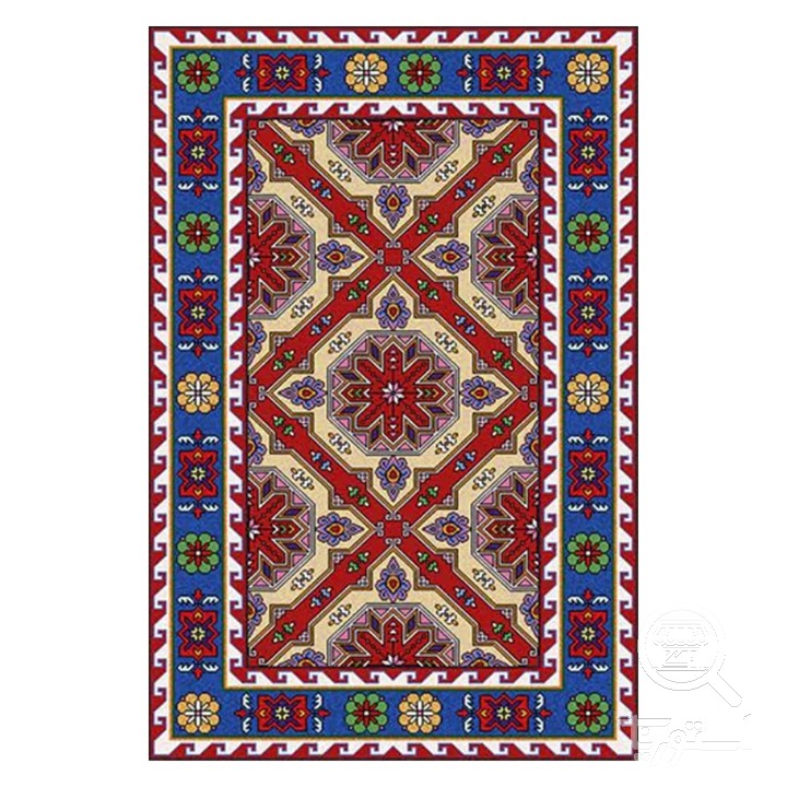 فرشینه مخمل ترک طرح عشایری آبی کوبیده کد O141
