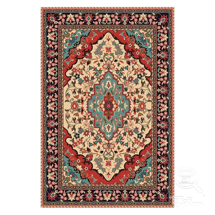 فرشینه مخمل ترک طرح لچک ترنج فیروزه کرم کد O130