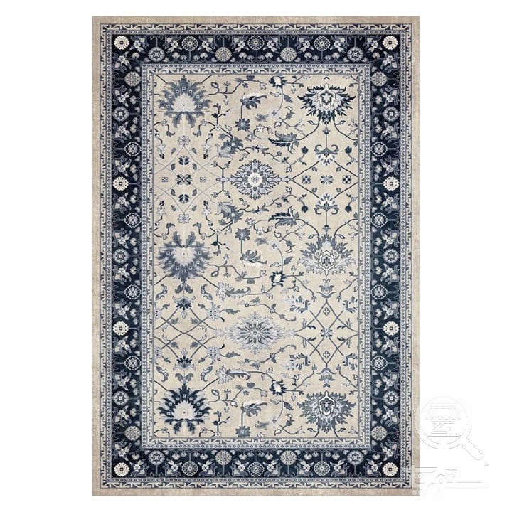 فرشینه مخمل ترک طرح افشان سرمه ای کد U9-495
