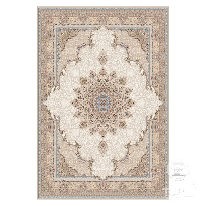 فرشینه مخمل ترک طرح لچک ترنج کرم کد L6-442