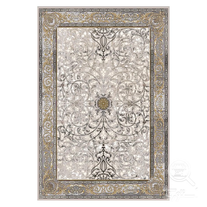 فرشینه مخمل ترک طرح اسلیمی نقره ای کد L6-354