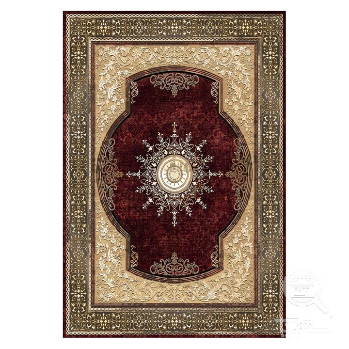 فرشینه مخمل ترک طرح قابی زرشکی کد L6-504