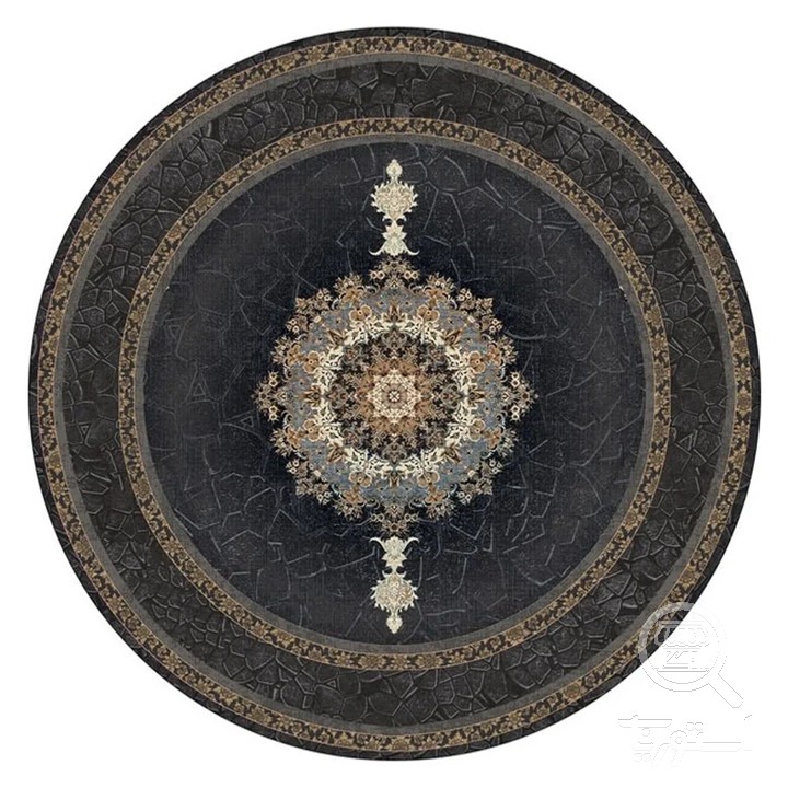فرشینه گرد مخمل ترک طرح ترنج دودی کد D8-251