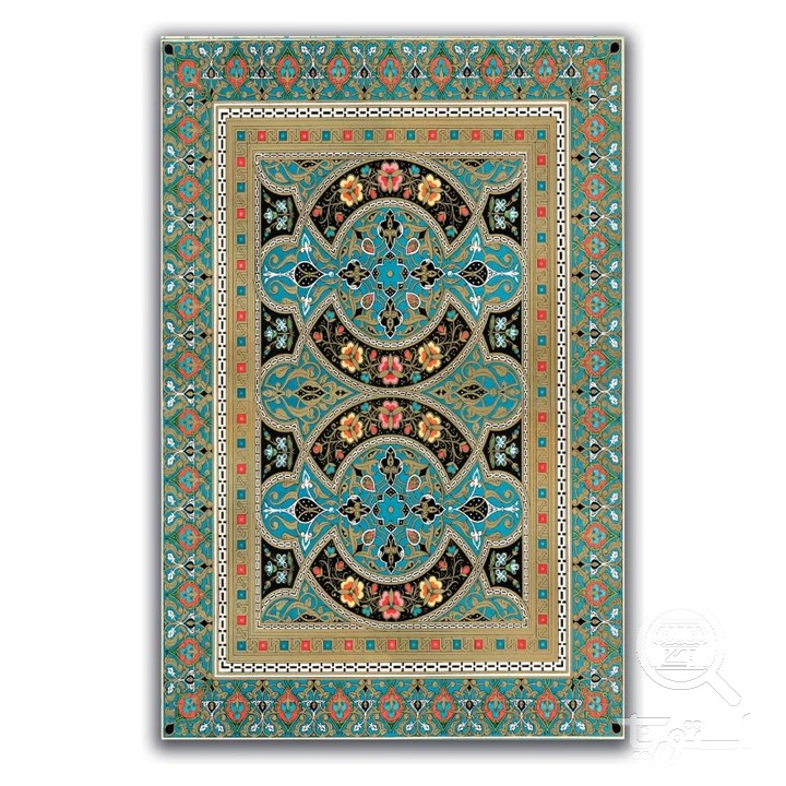 فرشینه مخمل ترک طرح قابی فیروزه ای کد A4-036