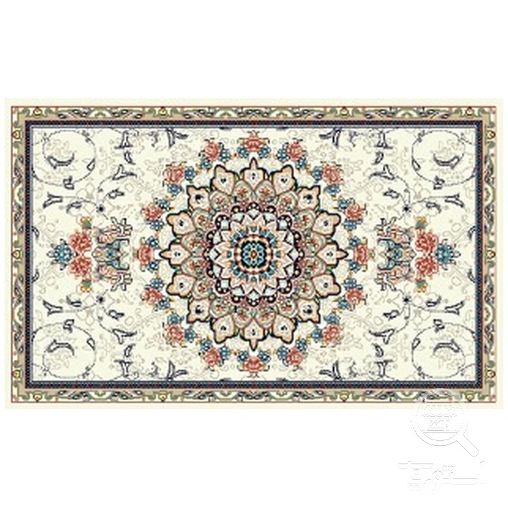 فرشینه مخمل ترک طرح لچک ترنج کرم کد R4-180