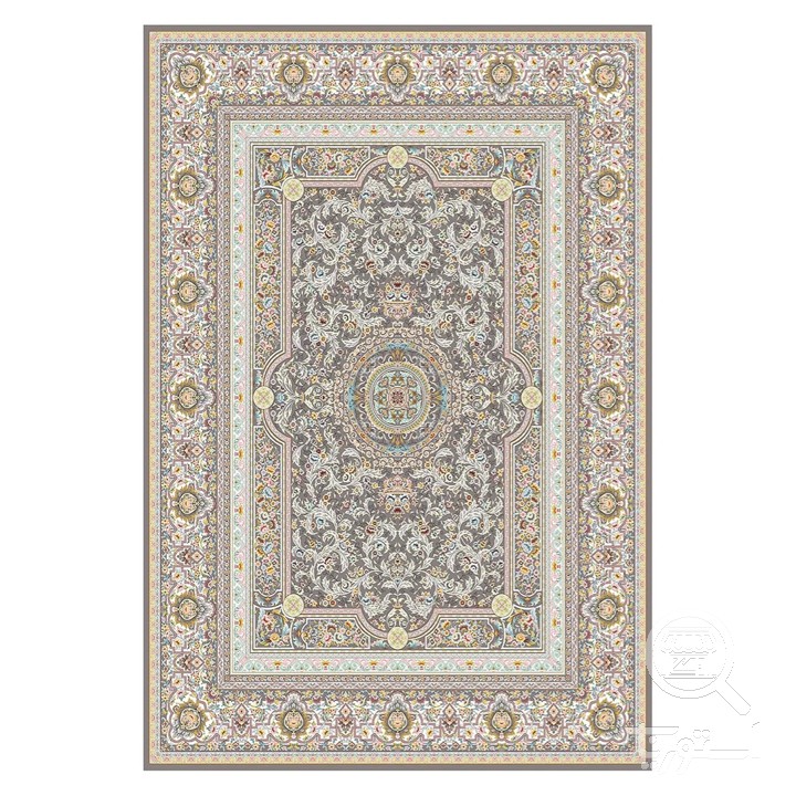 فرشینه مخمل ترک طرح ترنج پرکار طوسی کد L6-174
