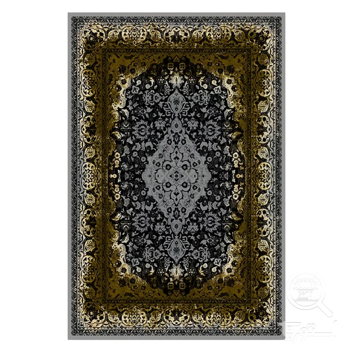 فرشینه مخمل ترک طرح افشان مشکی زیتونی کد O116