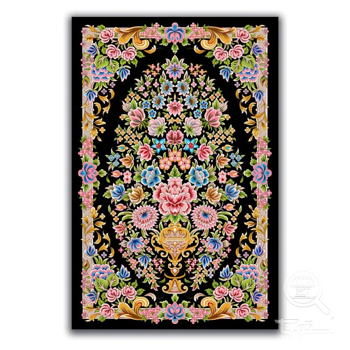 فرشینه مخمل ترک طرح لچک ترنج زغالی کد A4-007