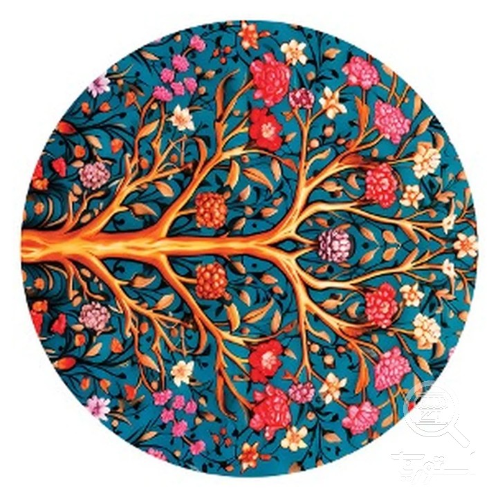فرشینه گرد مخمل ترک طرح درختی فیروزه ای کد D4-180