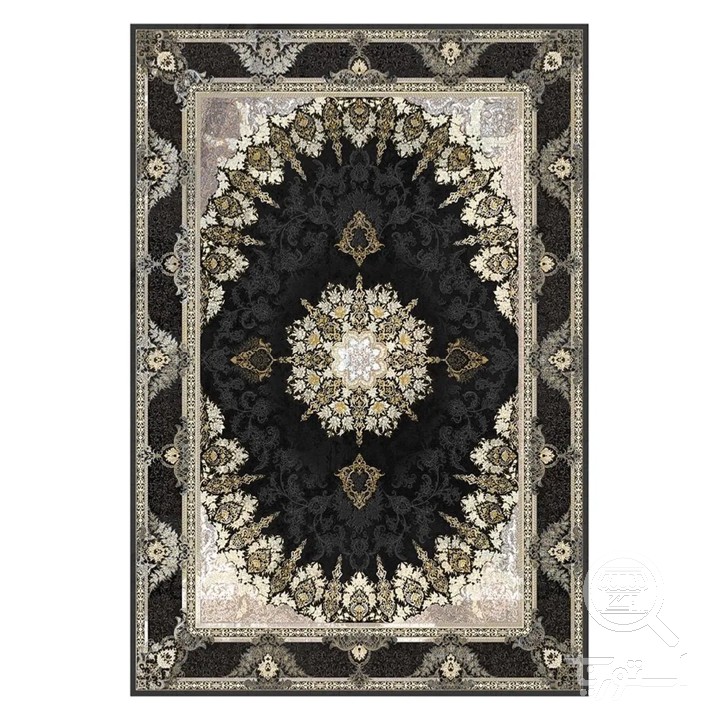 فرشینه مخمل ترک طرح ترنج زغالی کد L8-737