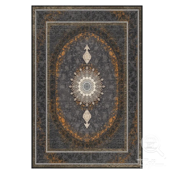 فرشینه مخمل ترک طرح وینتیج زغالی کد L6-331