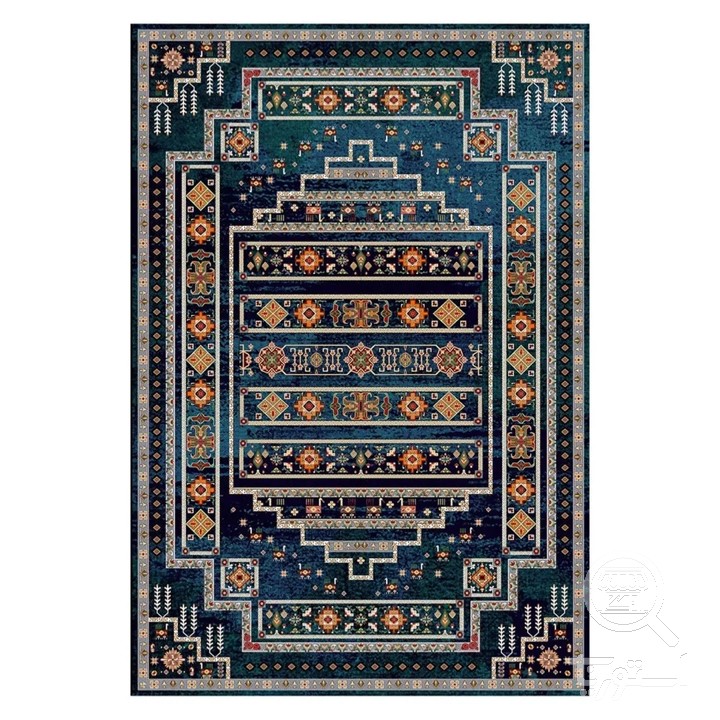فرشینه مخمل ترک طرح عشایری سرمه ای کد L8-802