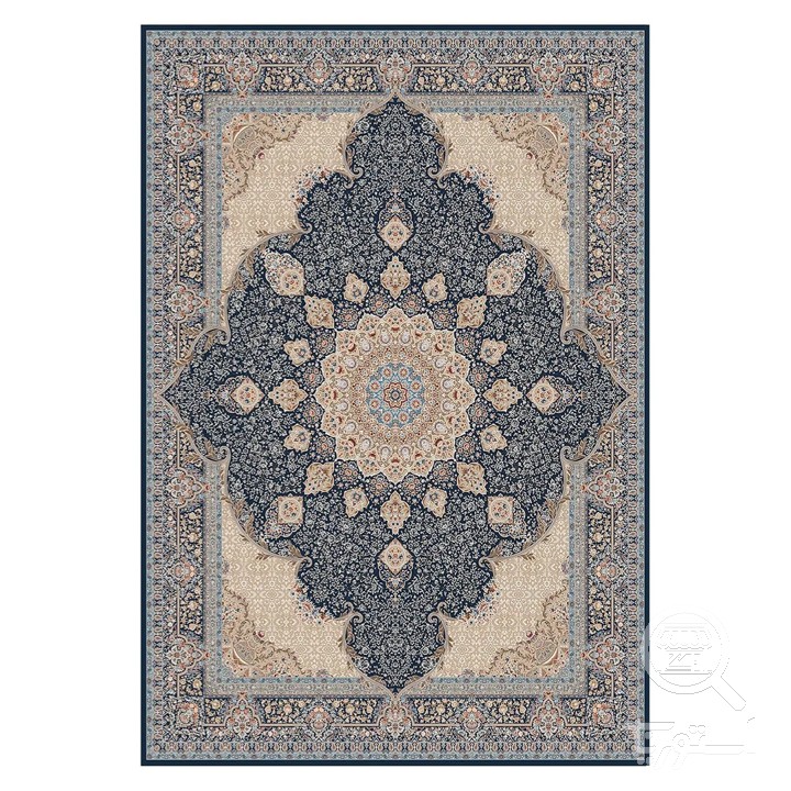 فرشینه مخمل ترک طرح لچک ترنج سرمه ای کد L6-443