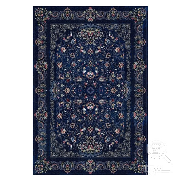 فرشینه مخمل ترک طرح گل ریز سرمه ای کد L8-757