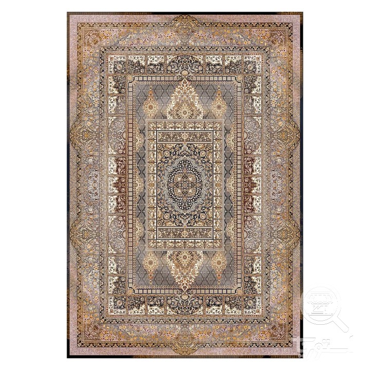 فرشینه مخمل ترک طرح قابی بادامی کد L6-333