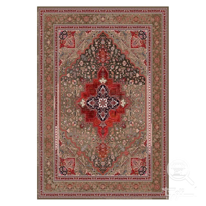 فرشینه مخمل ترک طرح لچک ترنج نسکافه ای کد L6-276