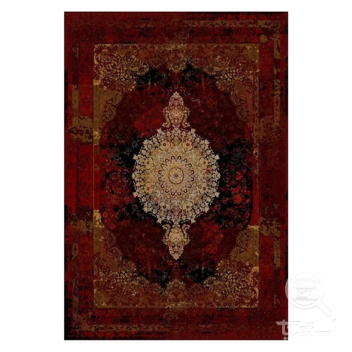 فرشینه مخمل ترک طرح شمسه عنابی کد L8-710
