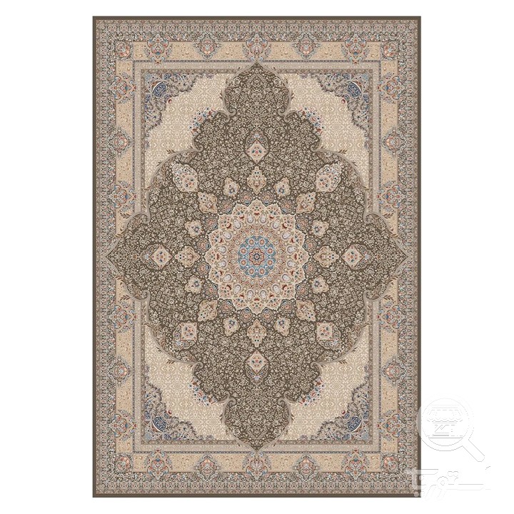 فرشینه مخمل ترک طرح لچک ترنج بادامی کد L6-444
