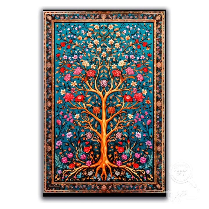 فرشینه مخمل ترک طرح درختی فیروزه ای کد A4-040