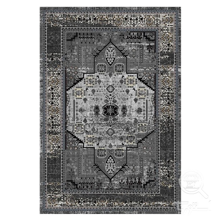 فرشینه مخمل ترک طرح ترنج زغالی کد L6-228