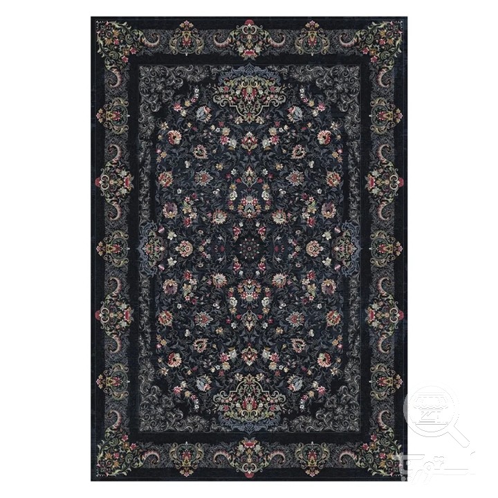 فرشینه مخمل ترک طرح گل ریز زغالی کد L8-758