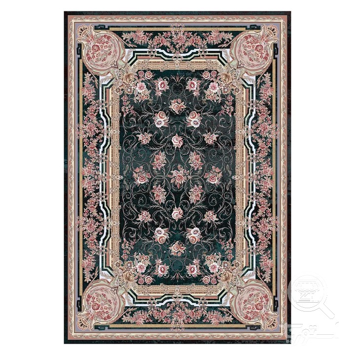 فرشینه مخمل ترک طرح گل فرنگ زمردی کد L6-316