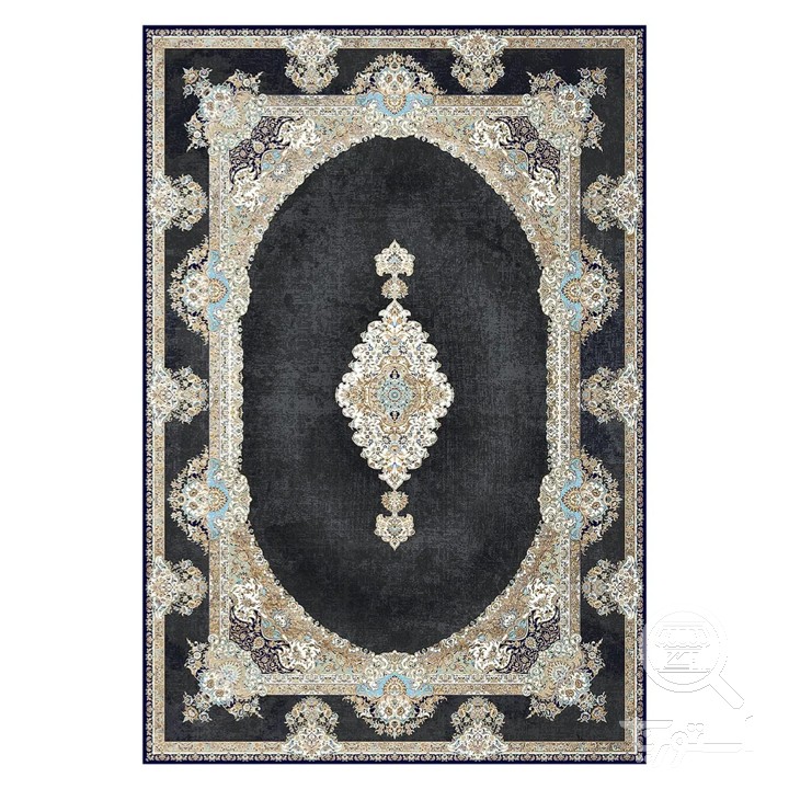 فرشینه مخمل ترک طرح لچک ترنج زغالی کد L6-413