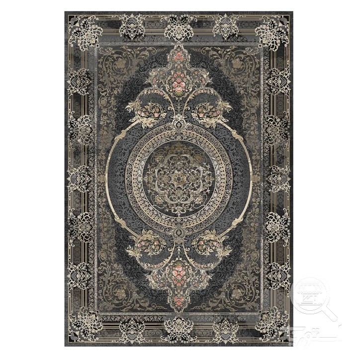 فرشینه مخمل ترک طرح ترنج دودی کد L6-496