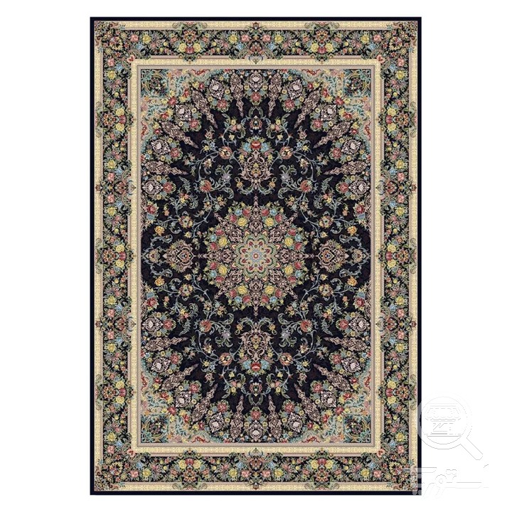 فرشینه مخمل ترک طرح شمسه سرمه ای کد L8-653