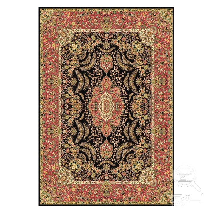 فرشینه مخمل ترک طرح لچک ترنج زغالی کد L8-603